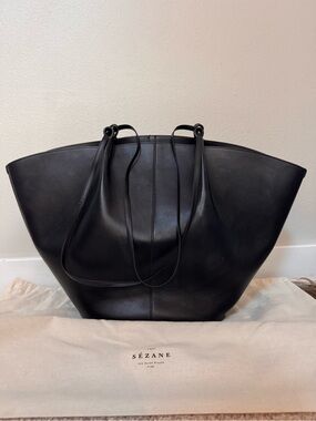 Sézane Black Leather Tote